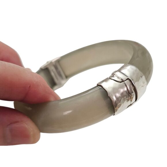 Silpada Sterling Silver Lucite Frosted Smoky Hinged Bangle Bracelet - Picture 2 of 12